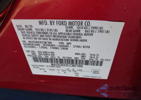 2020 Ford Ecosport Se z USA, uszkodzony, nr VIN MAJ3S2GE2LC387390